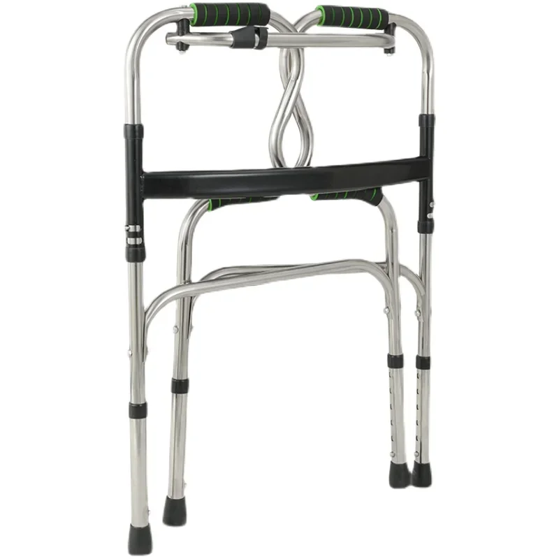 Stainless Steel Walking Crutches - 4-Legged, Non-Slip Folding Cane Stool, Portable Light Wheelchair Walkers for Elderly