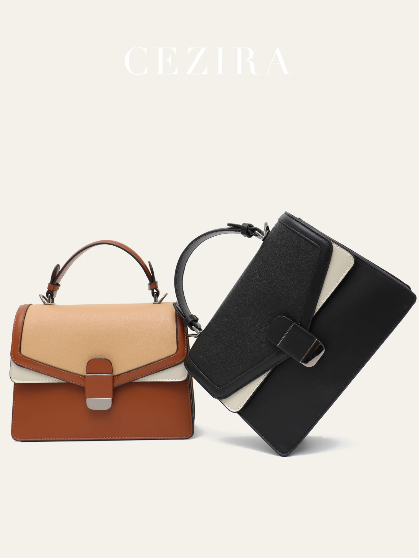 CEZIRA Women Daily Commute Vegan PU Leather Top Handle Bag Squeeze Lock Drawstring Closure Long Strap Crossbody Shoulder Trend