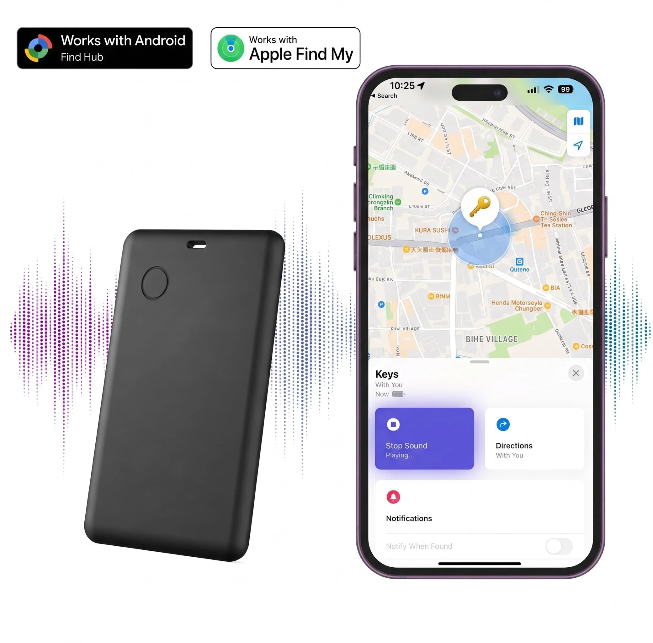 Ultra Thin Wallet Tracker Card for Apple Find My & Android, Bluetooth Anti-Lost Item Locator for Luggage & Passport  Characters: