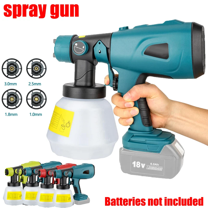 Cordless Paint Spray Gun Power Tool Accessory for Indoor and Outdoor Use for Makita/Bosch/Milwaukee/RYOBI 18V Lithium Batteries