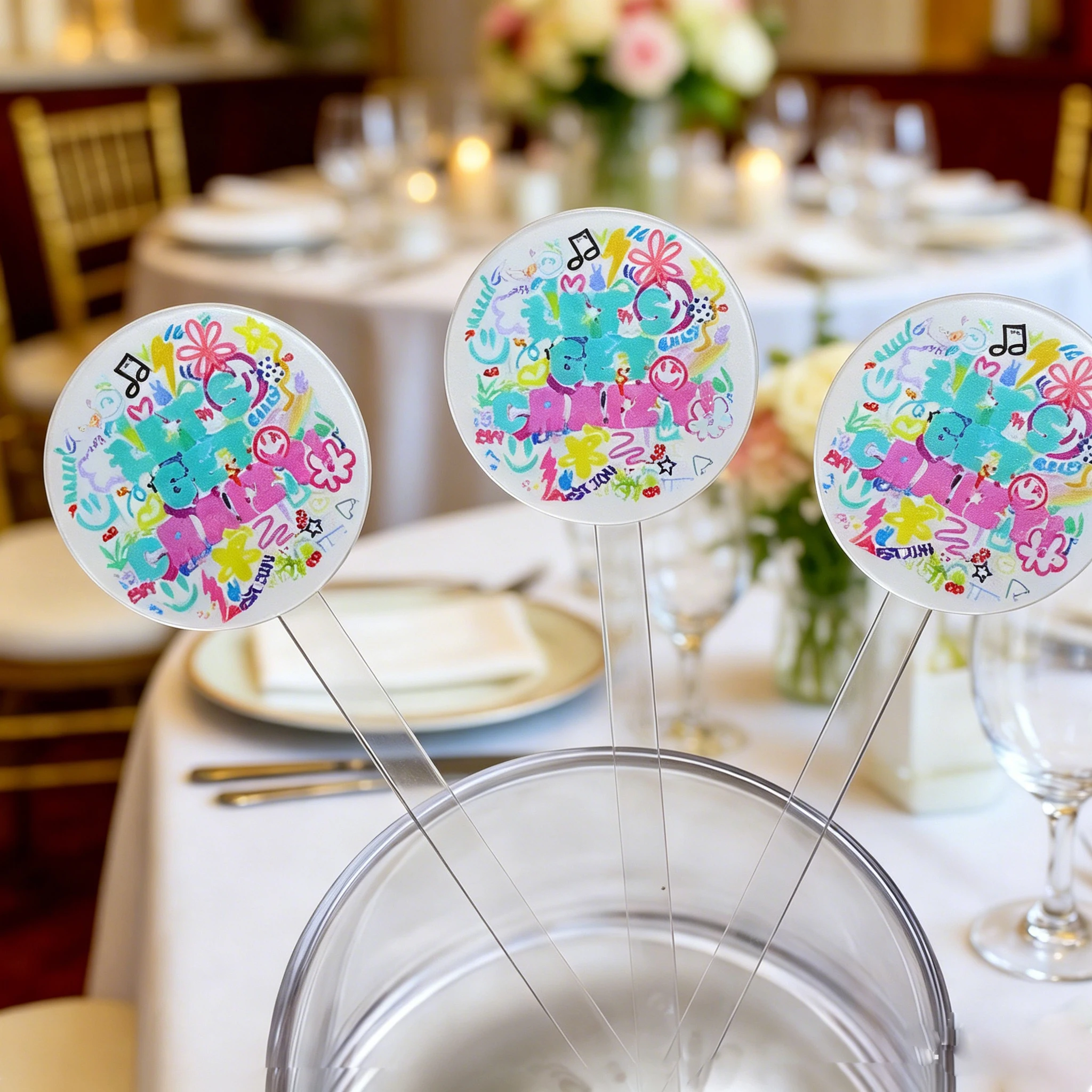 100pcs Personalized Printedlet's get craizy Party Drink Stirrers Custom Double-Sided Acrylic Wedding Cocktail Sticks your logo