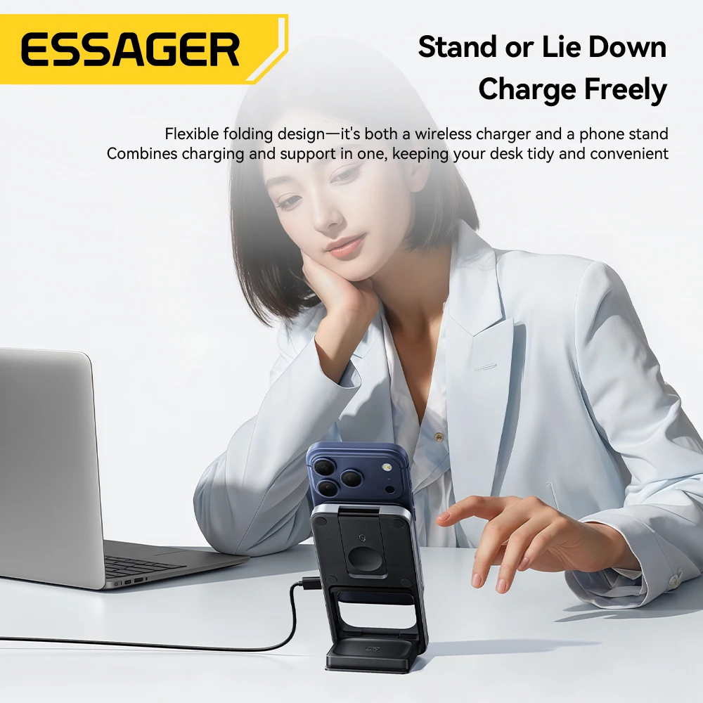 

Essager 3 in 1 Magnetic Wireless Charger Stand 15W Fast Wireless Charging Desktop Dock Station For iPhone17 16 15 Airpods Watch