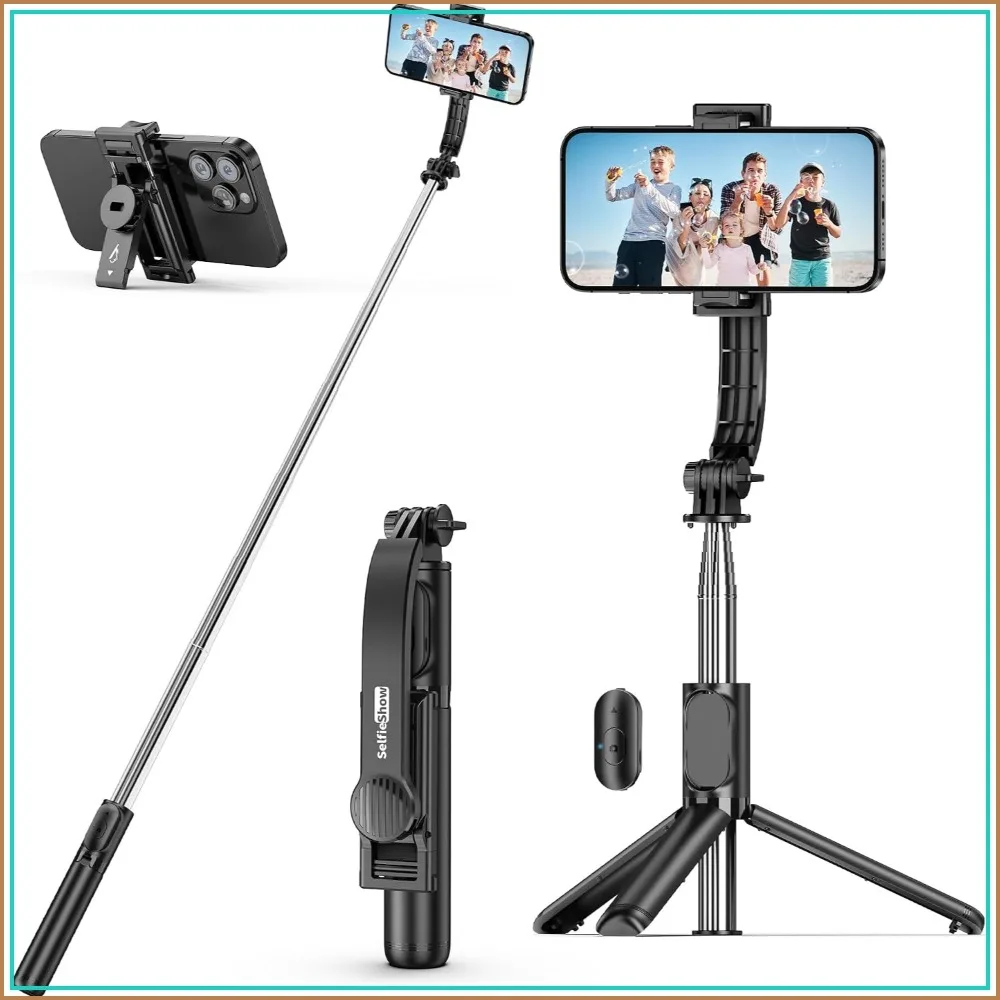 Extendable Selfie Stick Tripod with Wireless Remote, Portable Lightweight Phone Stand Compatible with iPhone Samsung Android