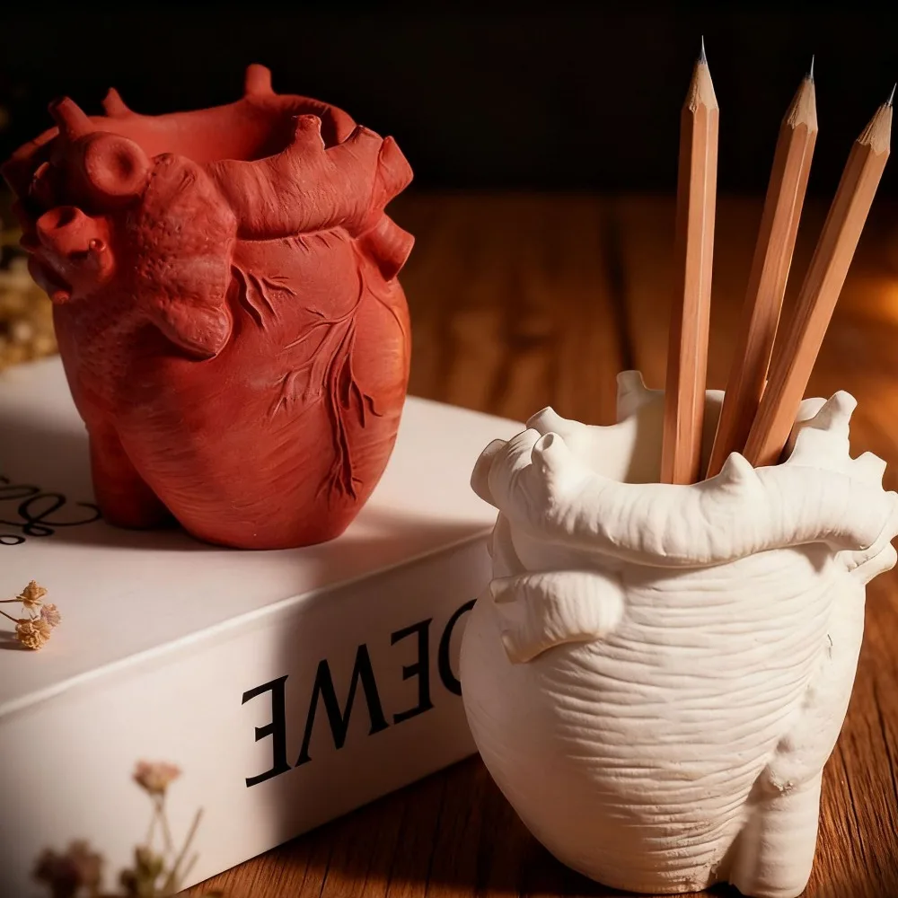 Heart Flowerpot Vase Resin Silicone Mold DIY Resin Casting 3D Heart Organs Pen Holder Gypsum Decoration view 4