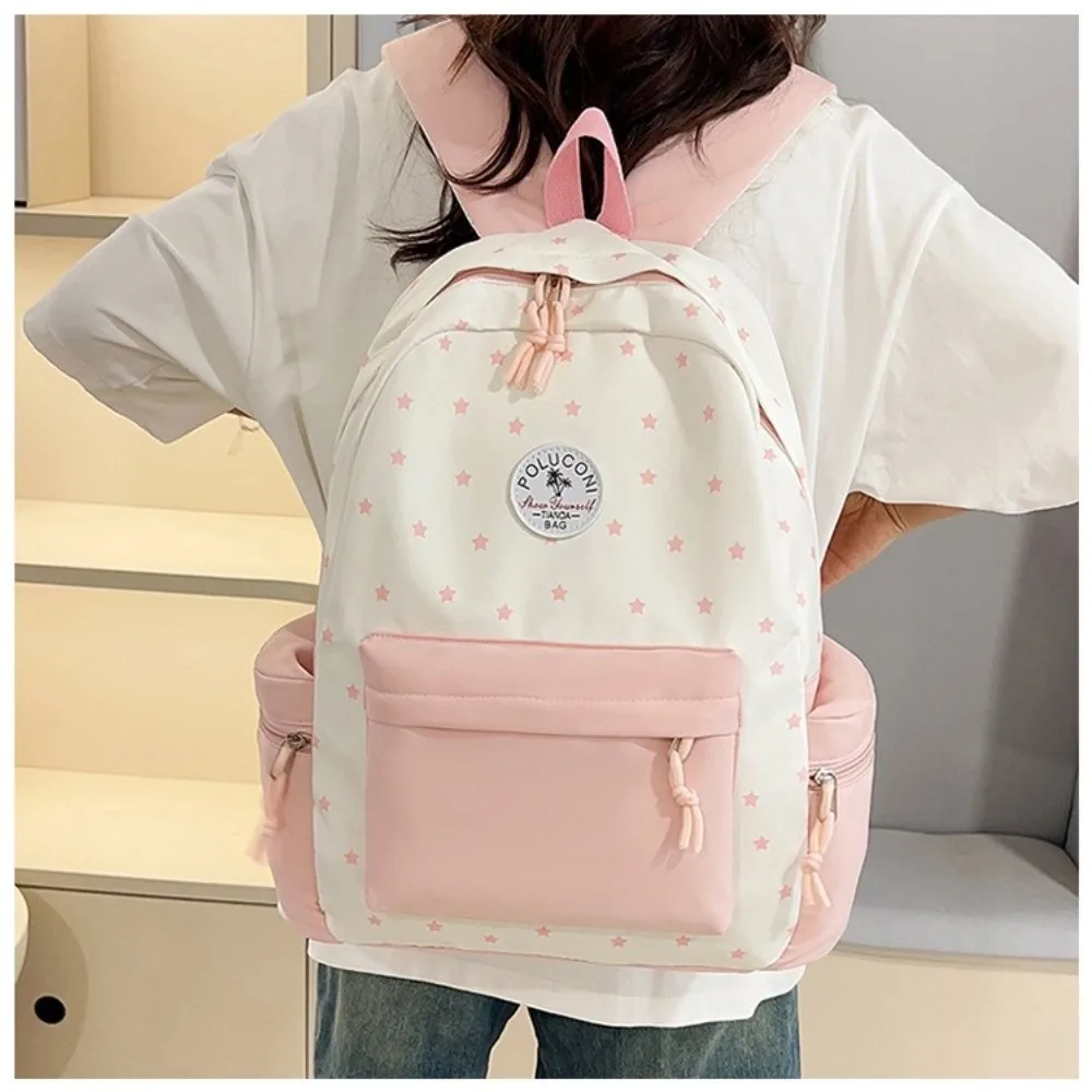 

Casual Star Print Girls Backpack Multi-pocket Nylon Students Schoolbag Lightweight Large Capacity Travel Rucksack