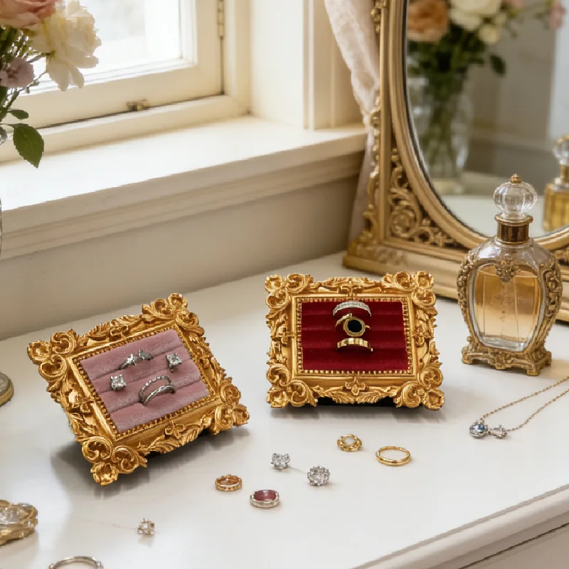 Vintage Picture Frame Ring Display Stand Home Dressing Table Decoration Baroque Earring Tray Ornament Jewelry Organizer Rack