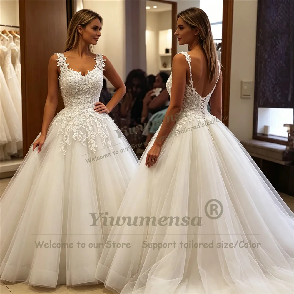 Vintage Bridal Dress For Wedding Lace Appliques Pearls Sweetheart Spaghetti Straps Bride Formal Party Gowns Custommized Clothe