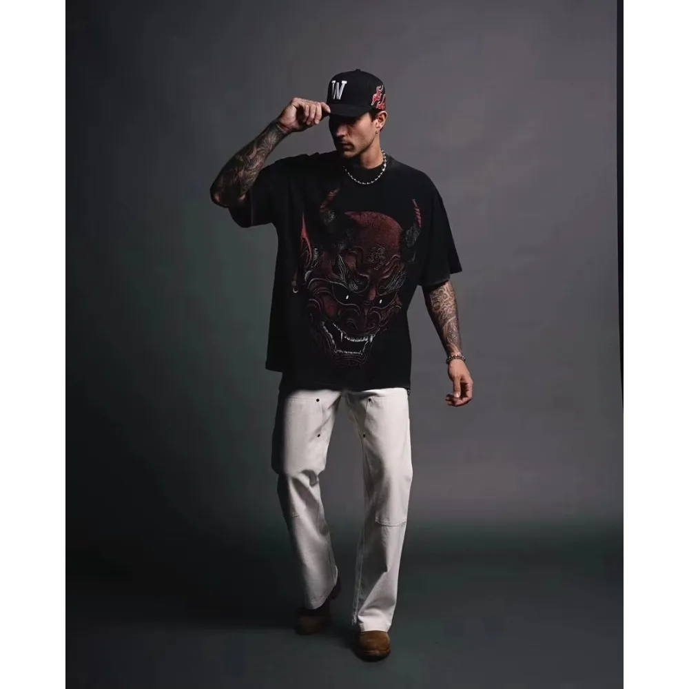 

motorcycle 2025 American 3D wolf head hip hop rock y2k sports music street summer men's t-shirt short sleeve girl t-shirt couple