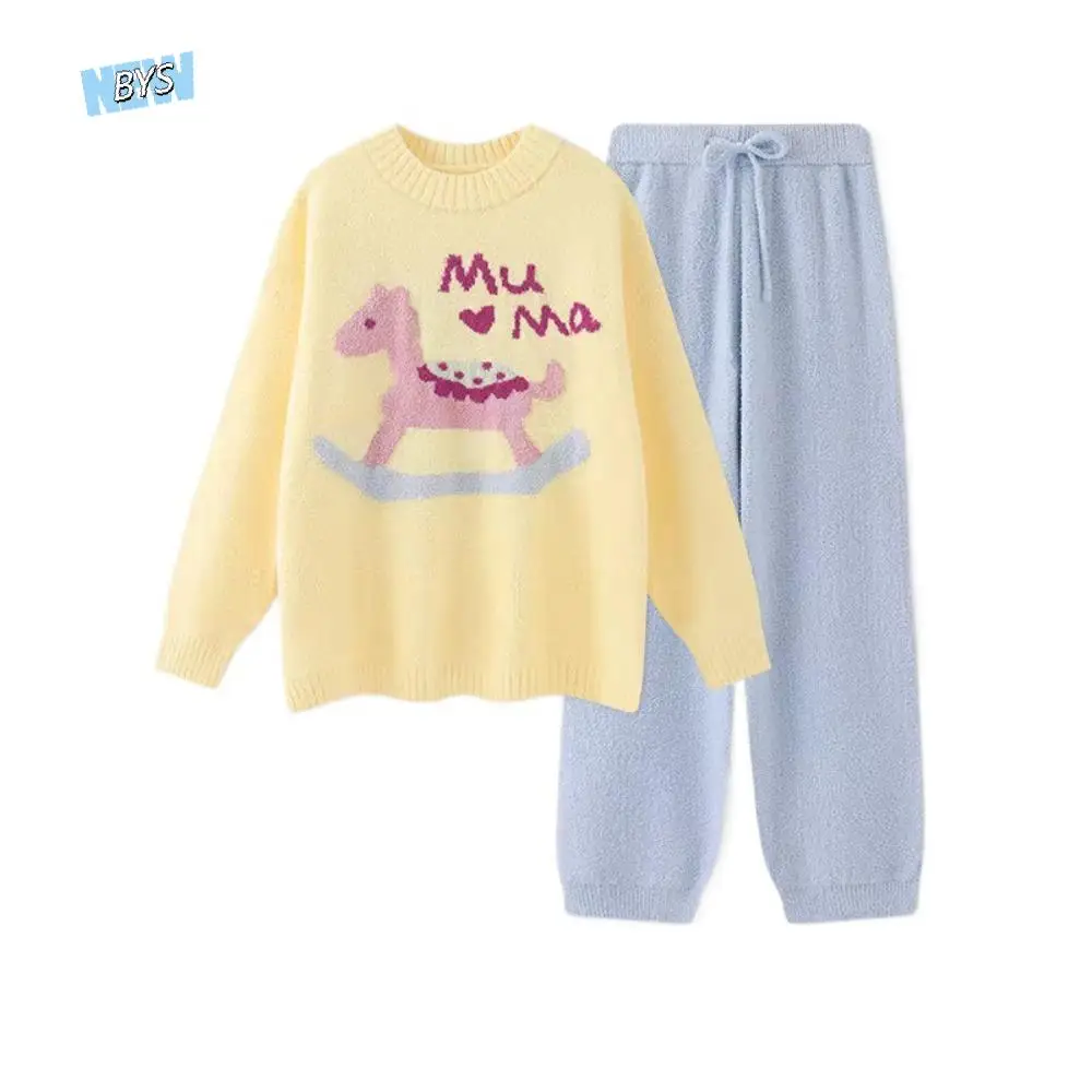 

Horse Fleece Pajamas Set Duck Rabbit Long Sleeve Thicken Warm Sleepwear Kawaii Home Wear Winter Plush Nightwear Autumn Winter