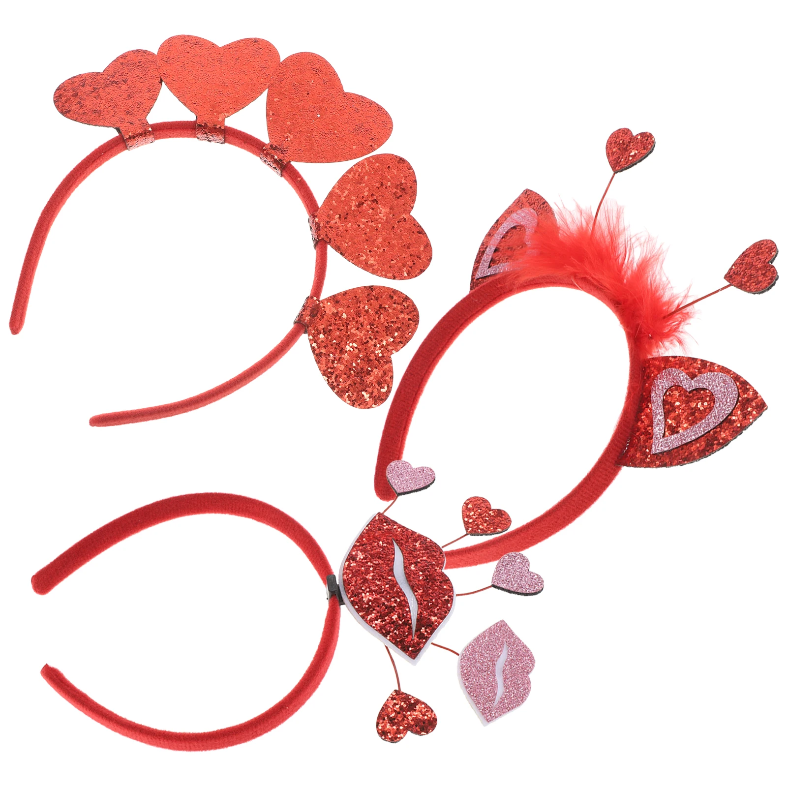 

3pcs Valentine's Day Headb s Sequin Heart Design Women Party Accessories Decorative Boppers Hair Crown Photo Props