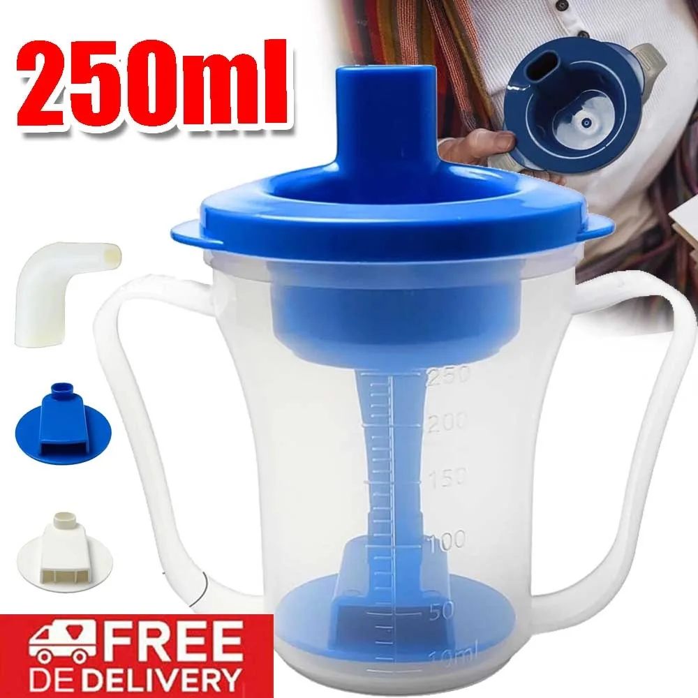 1 gobelet d'allaitement anti-éclaboussures de 250 ml, avec débit réglable, deux poignées, conception anti-goutte, amovible, léger et portable, adapté aux familles, aux établissements de réadaptation ou au personnel et aux utilisateurs en déplacement.