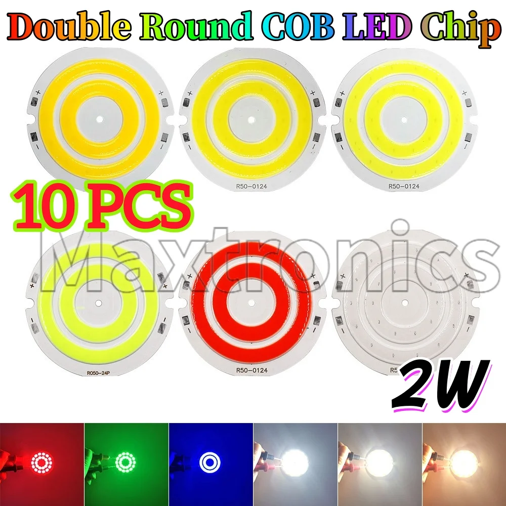 Wholesale 10PCS DC3-4V Double Round COB LED Chips 2W Cold White/ Warm White /Red/Blue/Green for House Decor Lighting LED Bulbs