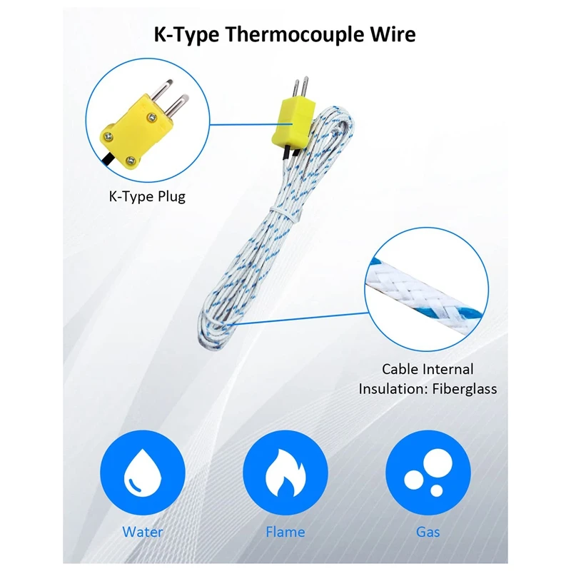 TOP 10Pcs 3Meters K Type Mini-Connector Thermocouple Temperature Probe Sensor -50-350°C Temperature Sensing Line