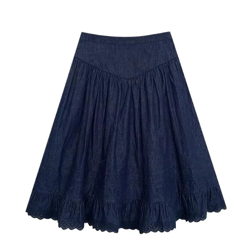 

Retro Temperament Cotton and Linen Half Skirt 2025 Versatile Lace Patchwork Women