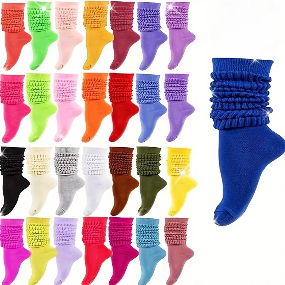 3/6 pairs Women Random Color Fashionable Bubble Pile Socks Comfortable Breathable Classic European Style Casual scrunch socks ﻿