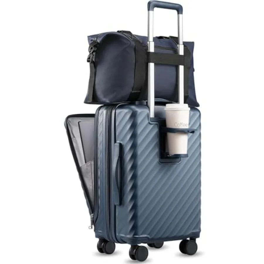 

Carry On Luggage with Front Compartment and Cup Holder KVF Expandable PC Hard Shell Suitcase with Front Pocket FX-Plus Midnight