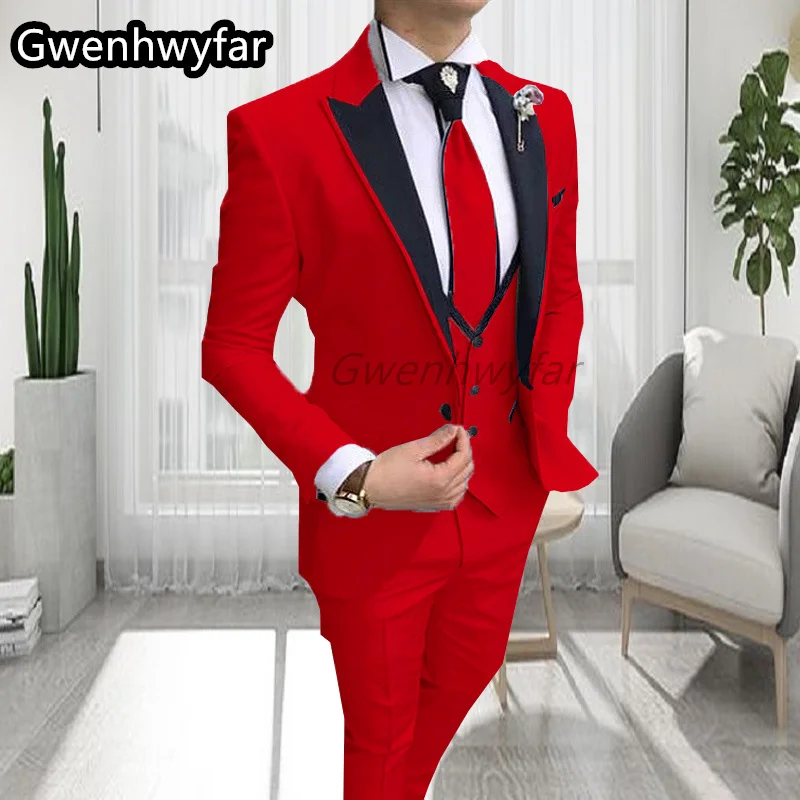 

Gwenhwyar Fashion Trend Men's Custom Suit Single Breasted Point Collar Wedding Suit Prom Party Red Groom Groomsmen Dress