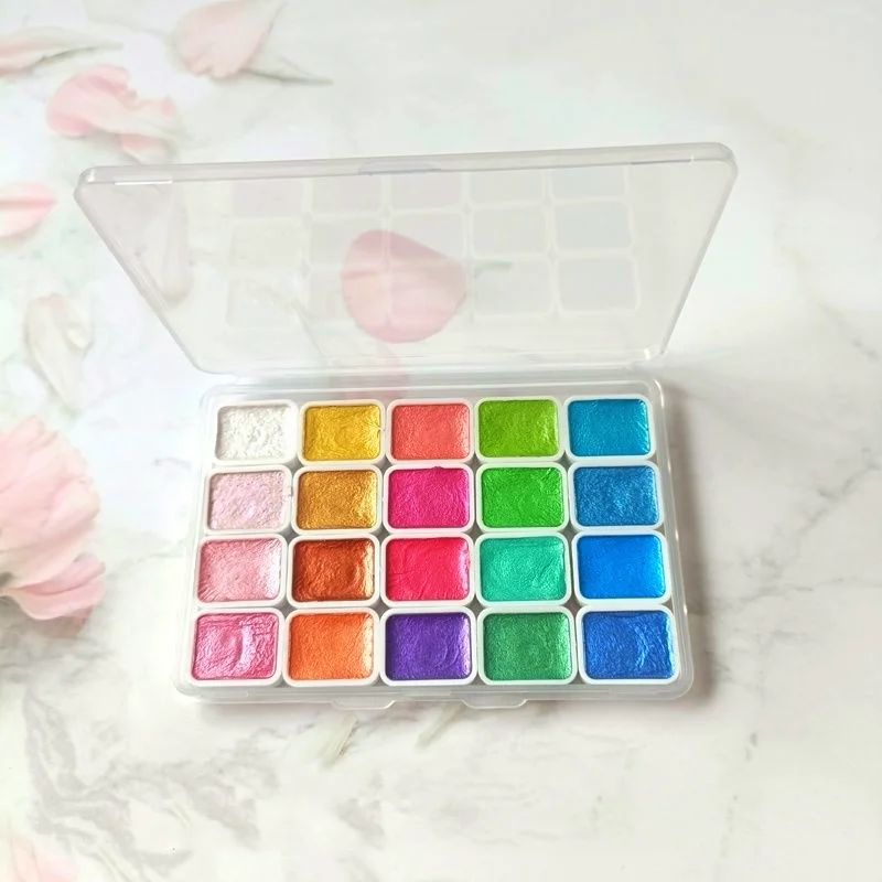Metallic Glitter Nail Solid Pigment Set, 20 Color Nails Decor Watercolor Manicure Paint Draw Chrome Powder Flowers