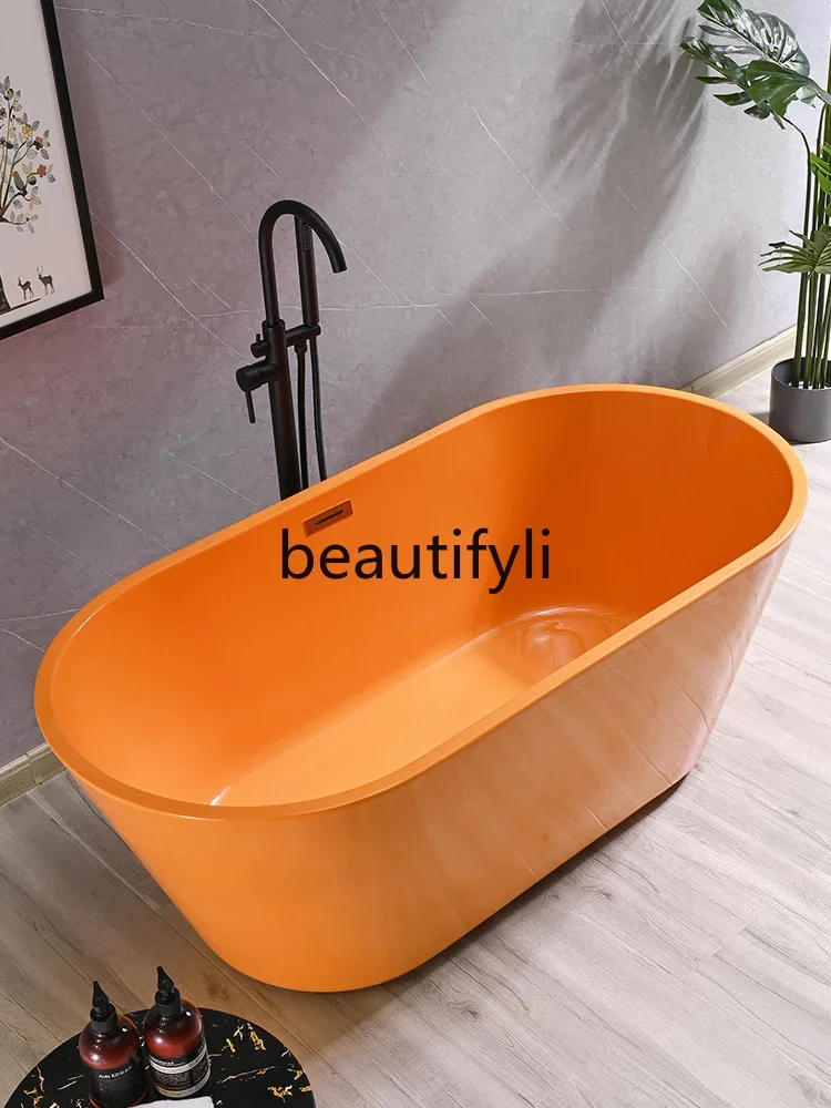 Light luxury simple orange acrylic independent bathtub full color oval adult bathtub