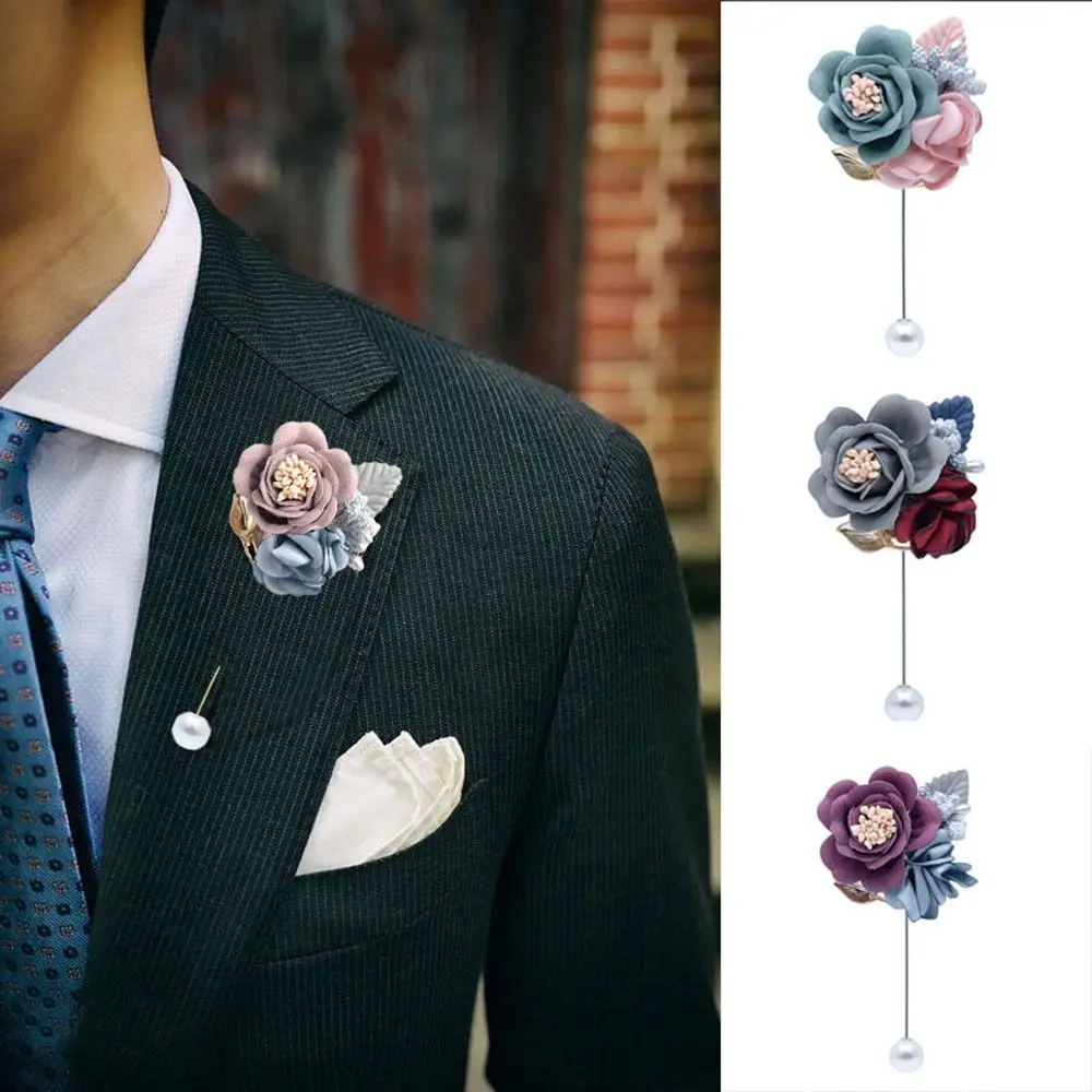 Women Men Fashion Artificial Flower Groom Bridal Imitation Pearls Boutonniere Corsage Bouquet Brooch Pin