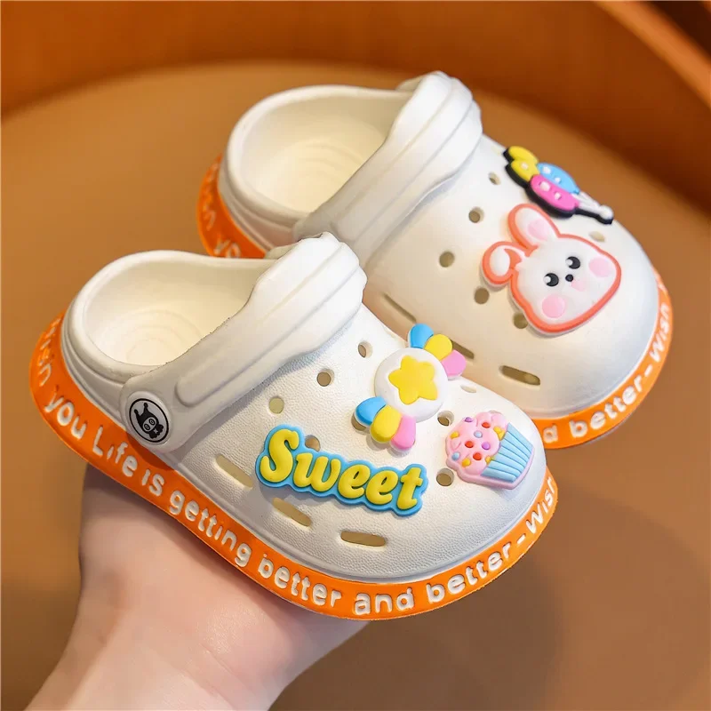 Kids Summer Sandals Hole Children\'s Shoes Slippers Soft Anti-Skid Cartoon DIY Design Hole Baby Shoes Sandy Beach For Boys Girls