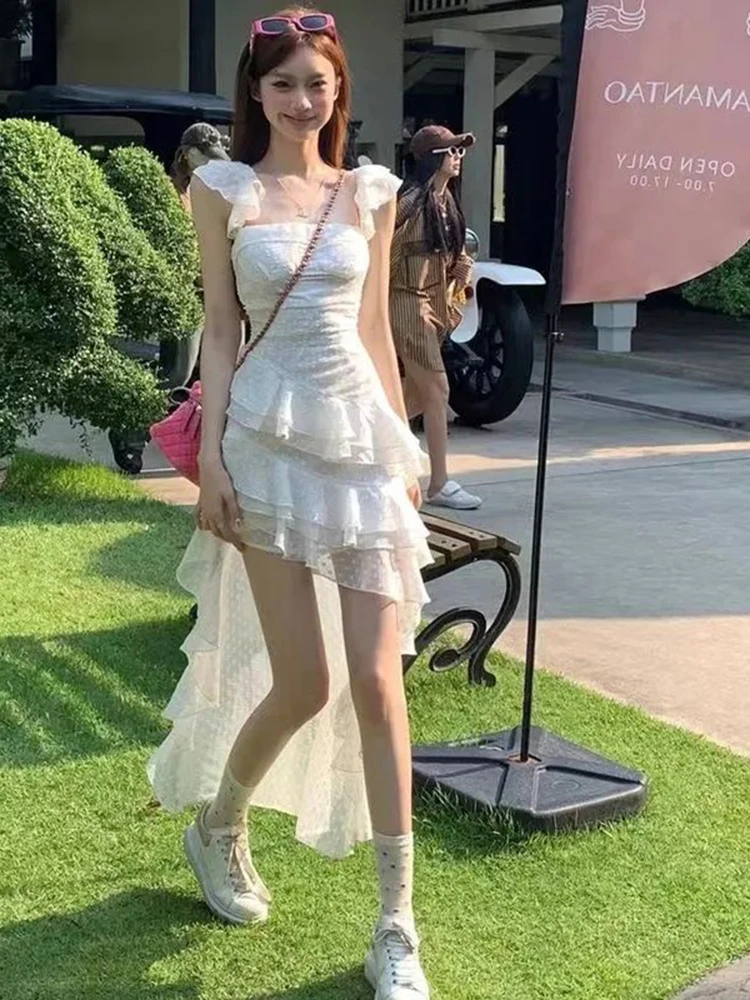 Dopne Waist-Cut Maxi Dr Beach Sle Vaion Theme Red Draped Tail Skirt for Women Autumn Season Irregular Hemline