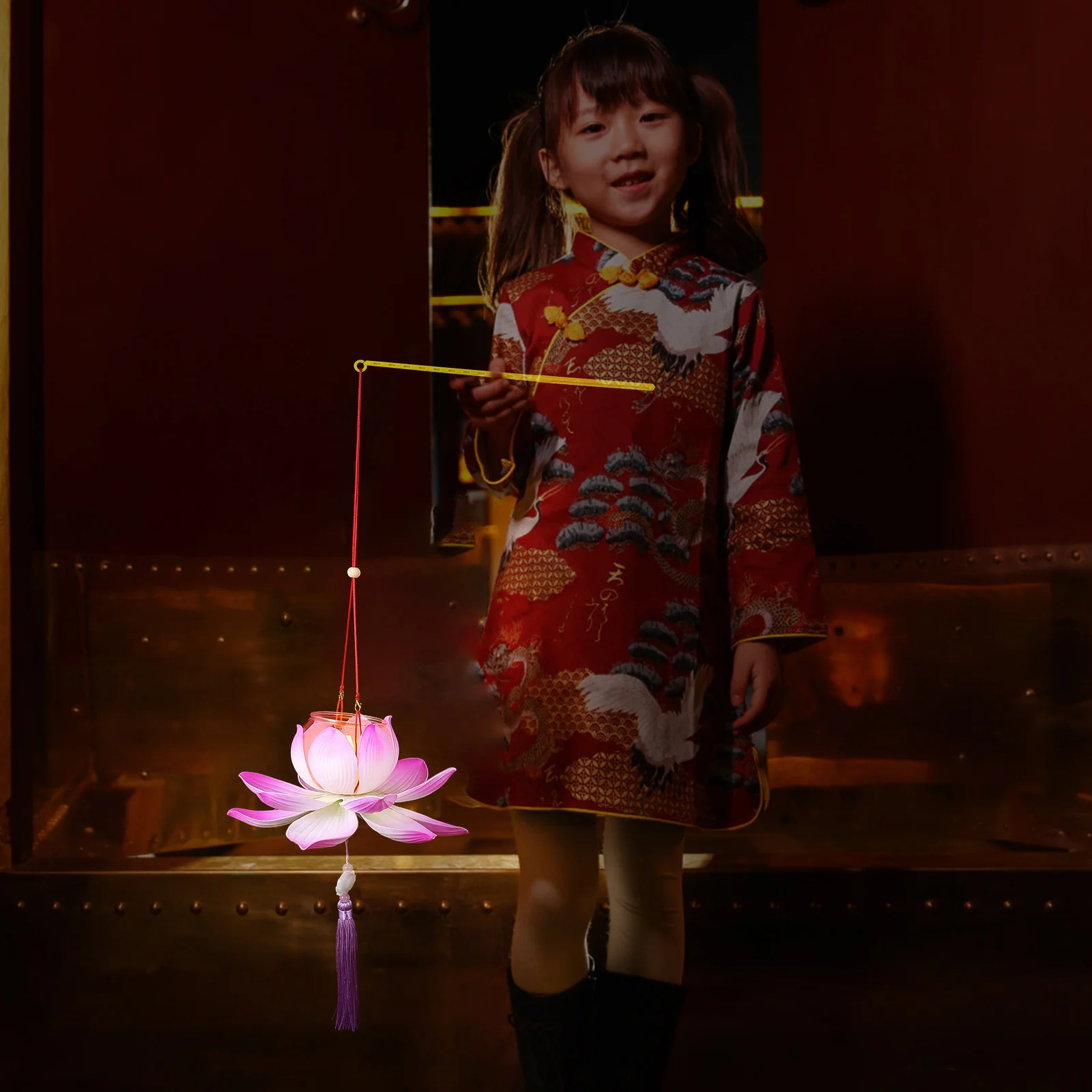 1 conjunto lanterna diy material forma de lótus borla leve durável festival decoração handheld festa lanterna fazendo suprimentos kit