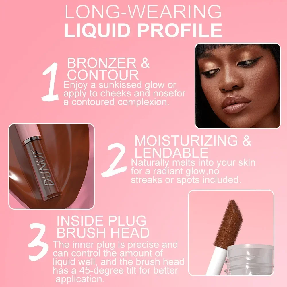 DUNUF Matte Liquid Bronzer Contour Beauty Wand Highlighter Blush With Cushion Liquid Face Bronzer Wand Stick Applicator Makeup