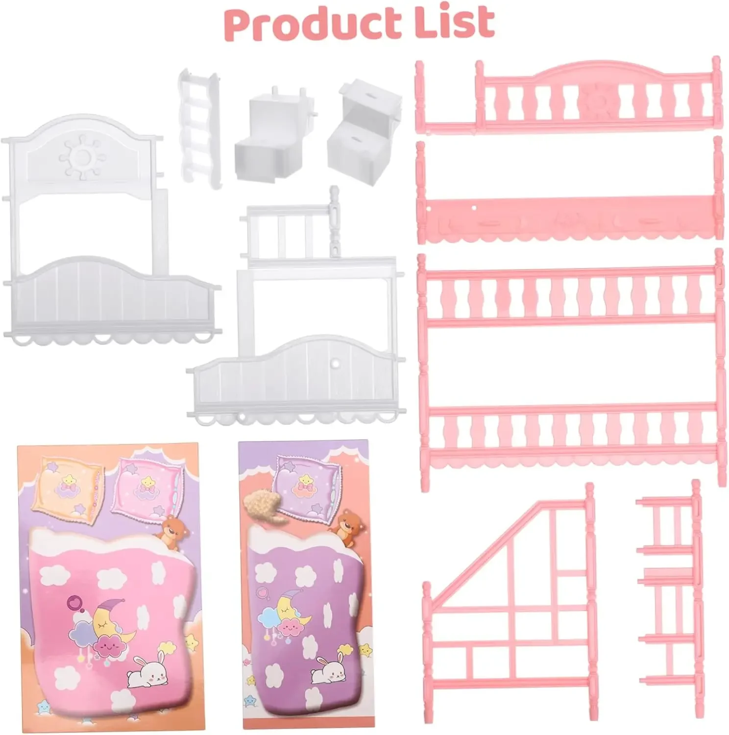 Dollhouse Furniture Double-Layer Princess Bed For Girls Dollhouse Miniature Doll House Bed Toy Bedroom Furniture With Accessory