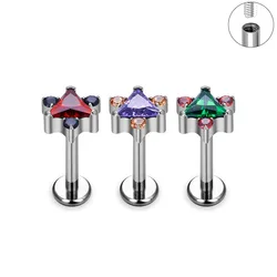 Titanium g23 F136 Gear Triangle Zircon Ear Studs for Women's Banquet Luxury Earscreen Perforated Jewelry Earbone Nail Nose Studs