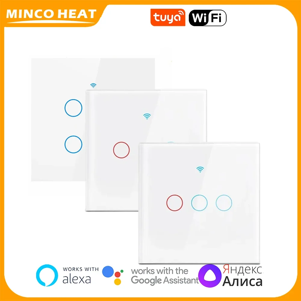 Minco Heat Smart Tuya WiFi Switch 1/2/3/4 Gang Wire Touch  LED Light Switches Smart Home Alexa Google Home