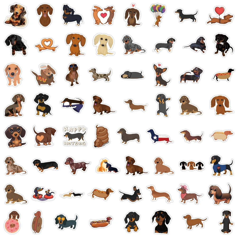 10/30/60PCS 귀여운 닥스훈트 만화 낙서 스티커 카와이 개 만화 데칼 수하물 전화 스크랩북 방수 스티커 아이 장난감