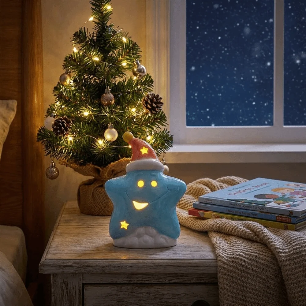 Ceramic Material Ceramic Decor Lamp Warm Ambient Soft Gentle Glow Table Ornament Delicate Star-Shaped Elegant Look