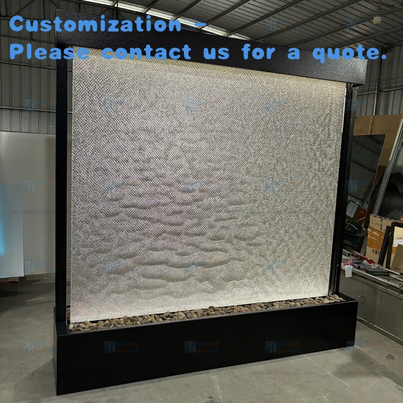 custom.LED Lighting Contemporary Four Seasons Indoor Features Stainless Steel Mesh Waterfall Garden Floor Standing Fountai