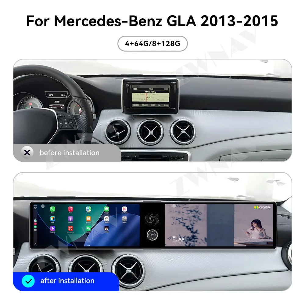 12.3+12.3 inch Dual Touch Screen Carplay For Mercedes-Benz GLA 200 250 2013-2015 Android 13 GPS Navigation Car Multimedia Player