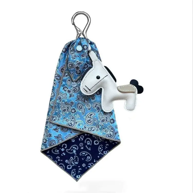 

Handmade design textured leather pony jacquard square scarf bag pendant keychain decoration