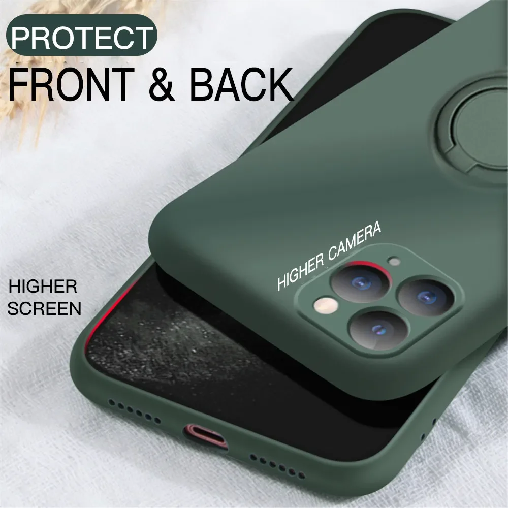 Original Liquid Silicone Ring Holder Case For iPhone 15 14 13 12 11 Pro Max Mini Xs XR 7 8 Plus SE Bracket Magnetic Cover Strap image 2