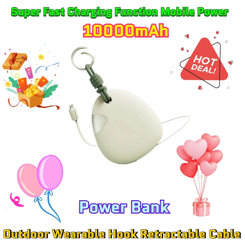 

9V 10000mAh Power Bank with Outdoor Wearable Hook Retractable Cable and Super Fast Charging Function Mobile Power