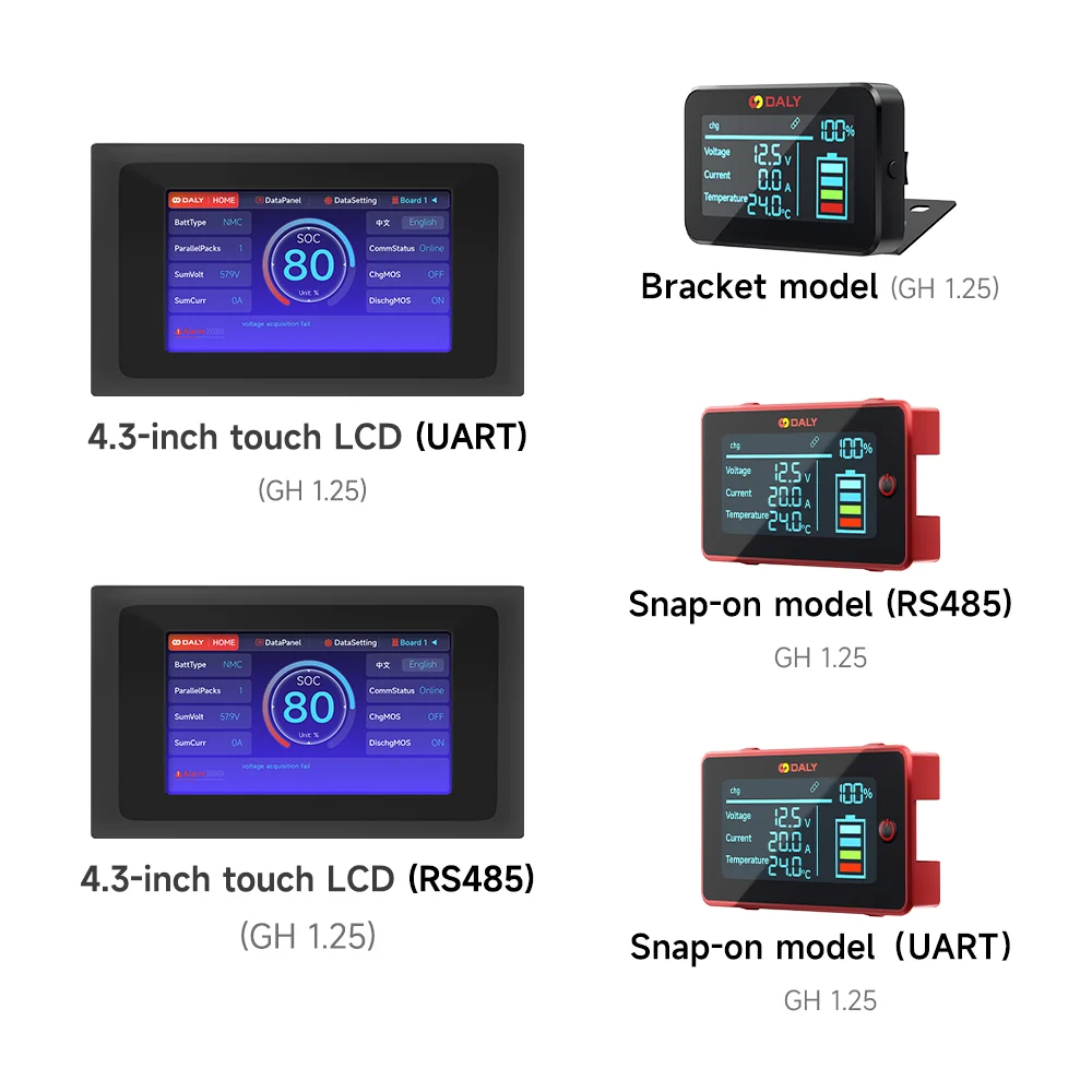 Daly BMS Accessories 3.0in LCD Screen Cable 4.3in Touch Display UART RS485 for DalyBMS Red Blue Black BMS New Version