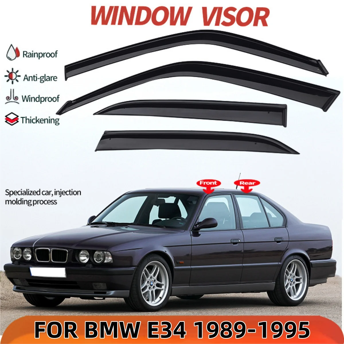 Thickening 3MM Not Chrome Design Car Window Visor For BMW 5 Series E34 1989-1995 Injection Molding Wind Deflectors