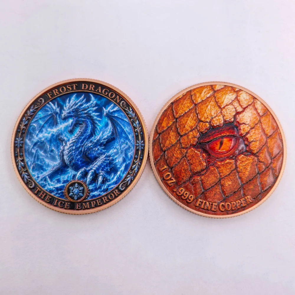 Elemental Dragon Phoenix 1 OZ .999 Fine Copper Commemorative Coin Ice Thunder Fire Forest Dragon Metal Collectible Decor Gift