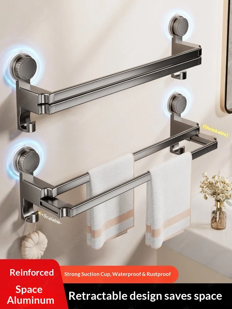 

Aluminum Wall Mount Towel Rack Bathroom Shelf Space Saving Stretch Double Rod Heavy Duty Modern Towel Holder Bathroom Rack