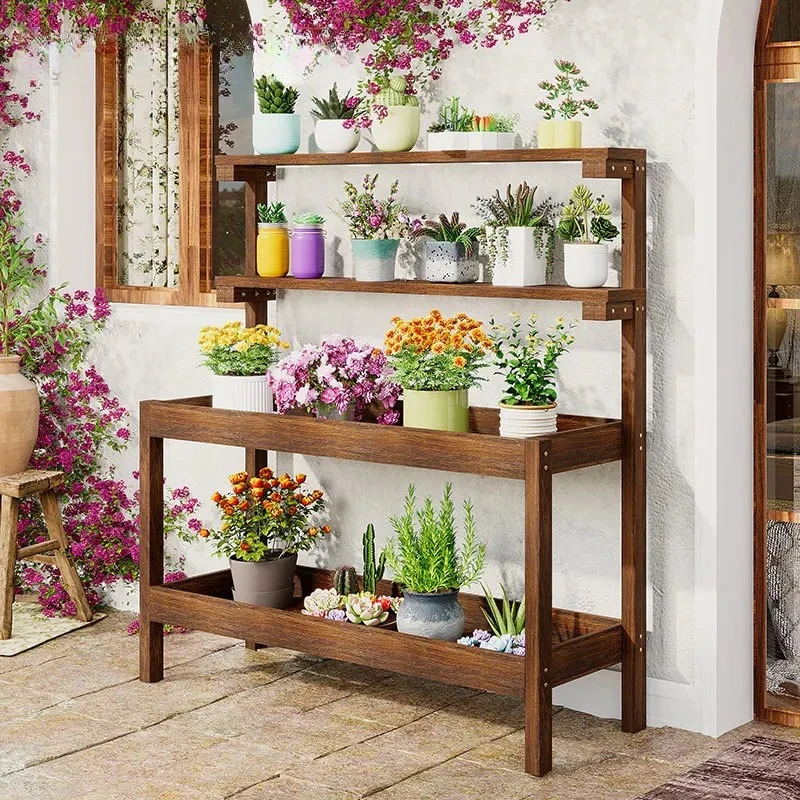 @Outdoor gardening workbench courtyard preservative wood flower stand  garden shelf balcony multi-layer floor storage rack