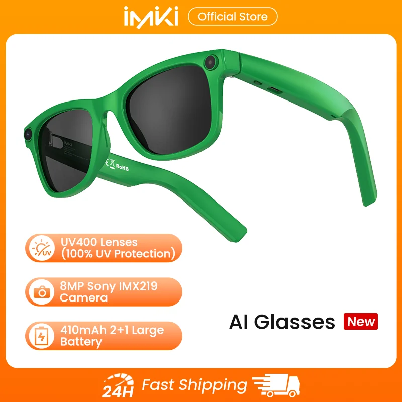 

IMIKI AI Smart Glasses Sport Sunglasses Translation Vidio recording speech Recognition Bluetooth Call with 8MP Camera man woman