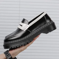 Original Design 2024 Hight Quality Genuine Leather Loafers For Men's Women's Black White Mixed Colors Height Increasing Shoes