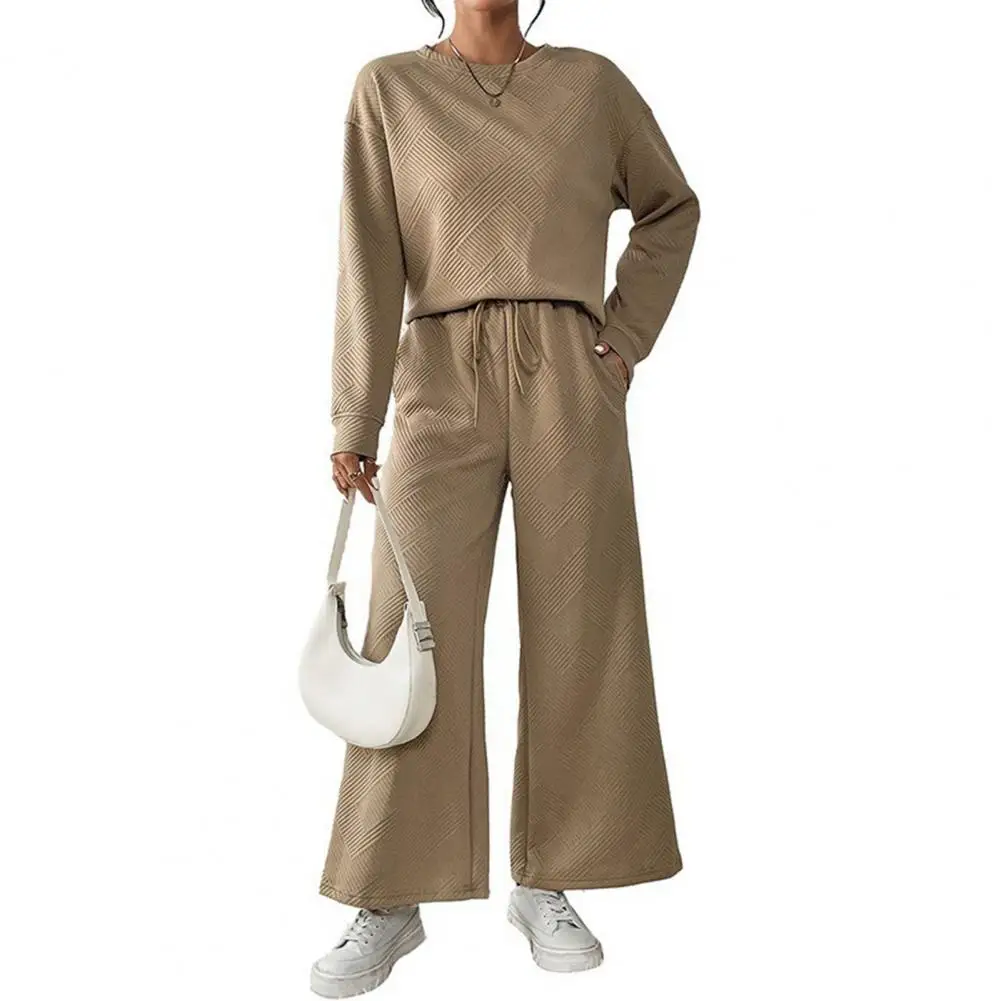 

Casual O Neck 2 Piece Set Elegant Solid Color Loose Pants Outfit Autumn Winter Fashion Women Long Sleeved Suit