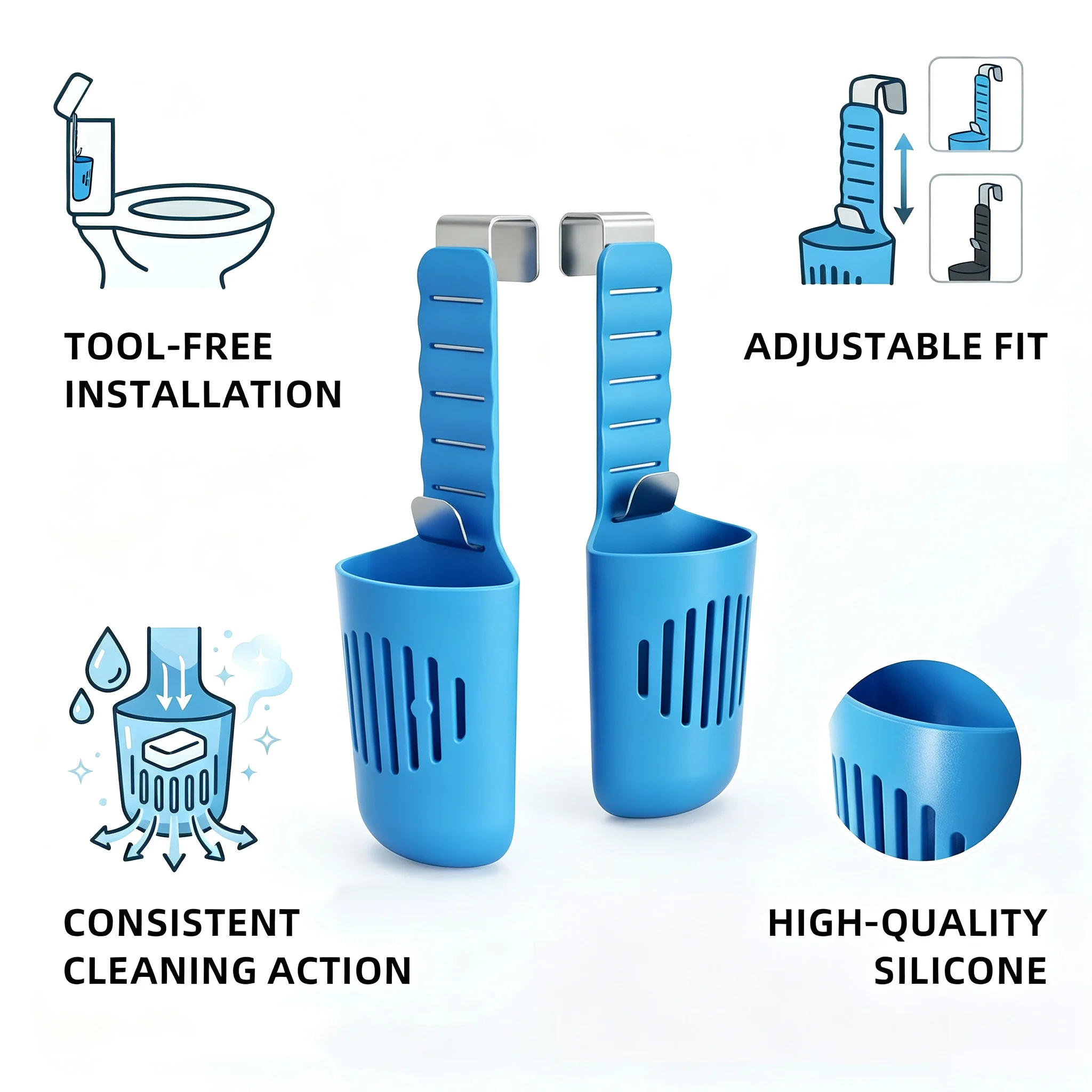 Silicone Toilet Tank Tablet Holder Versatile Toilet Bowl Hanging Cleaner and Deodorizer Hanger view 4