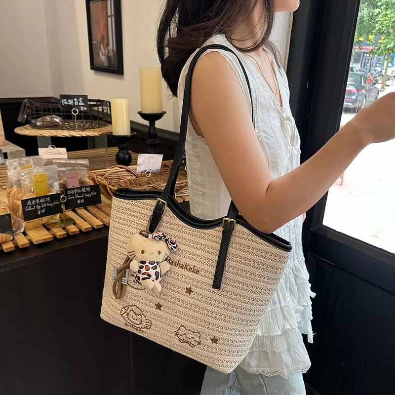 

Трендовая сумка-тоут из тканой соломы 2025 года — женская пригородная сумка большой вместимости, стильная универсальная, через плечо и портативная