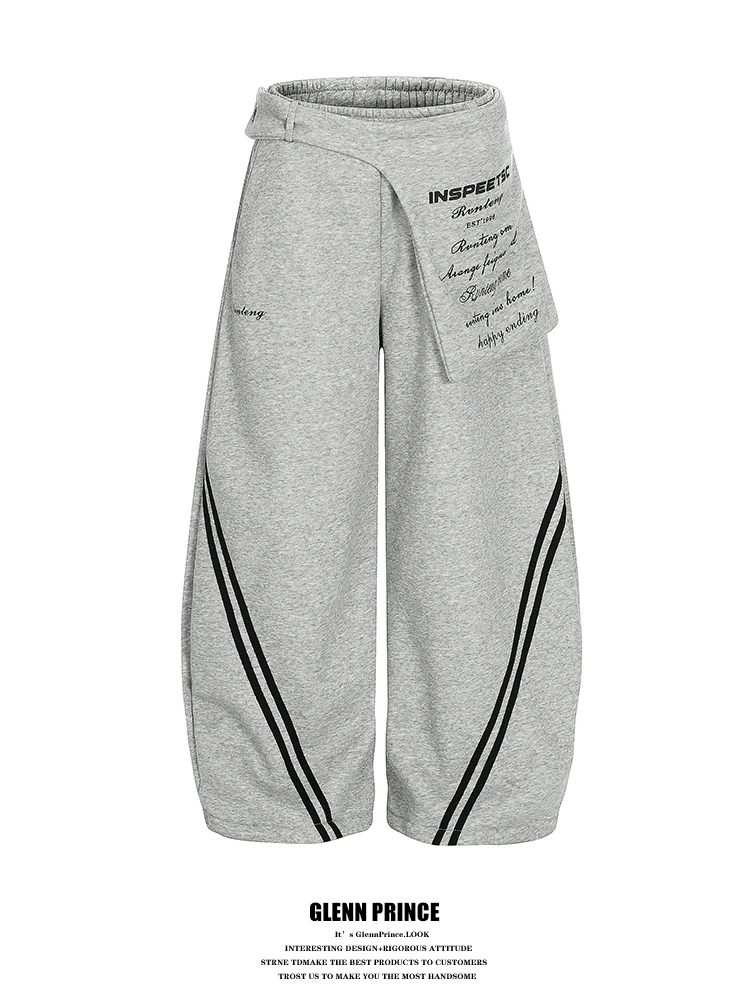 

GPstudio Men's Fce Lined Wide Leg Sweatpants Casual Loose Fit Streetwear Trousers Trendy Design Comfortable Cotton Blend