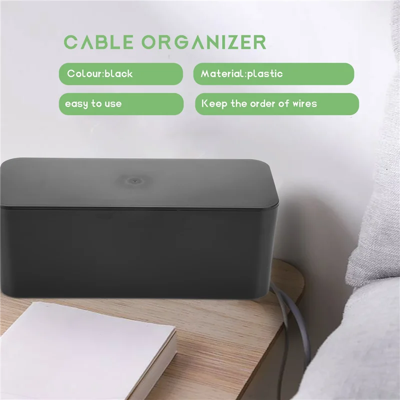 AY03-Caja de gestión de cables, caja de almacenamiento de cables, utilizada para ocultar la regleta, adecuada para el hogar/oficina (negro)